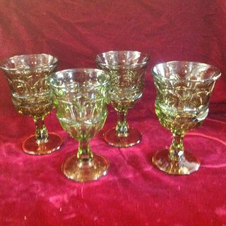 Vintage Fostoria Argus Green Set Of 4 Wine Water Glasses Goblets 6 1/2 "