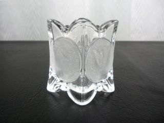 Fostoria Coin Glass Square Toothpick Holder,  Vintage C.  1958 1892 Frosted Dollar