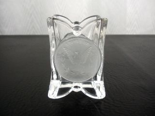 Fostoria Coin Glass Square Toothpick Holder,  Vintage c.  1958 1892 Frosted Dollar 2