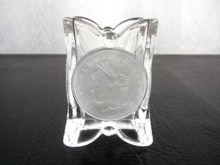 Fostoria Coin Glass Square Toothpick Holder,  Vintage c.  1958 1892 Frosted Dollar 3
