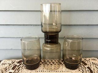 Set Of 4 Vintage Libbey Tawny Accent Amber Brown Glass Tumblers 4 3/4 " Tall