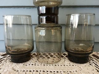 Set of 4 Vintage Libbey Tawny Accent Amber Brown Glass Tumblers 4 3/4 
