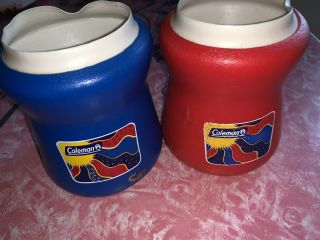 Coleman 2 Vtg Red Blue Tuffoams Drink Can Koozies Coozies Rubber