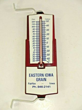 Vintage Eastern Iowa Grain Fairfax Feed Co Advertising Thermometer Red & White