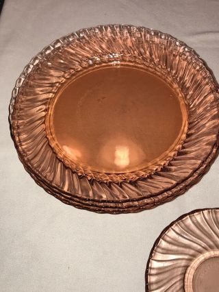 Vintage 4 Pink Depression Glass Dinner Plates,  Salad Plates And 2 Saucers 4