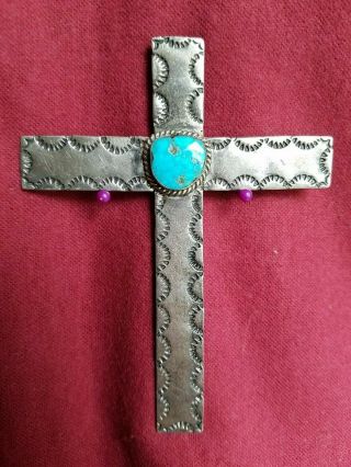 Vintage Navajo Silver And Turquoise Cross Money Clip