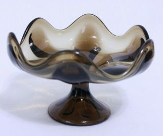 Vintage Viking Epic Smoky Brown Compote Glass Dish Centerpiece Bowl 1970 