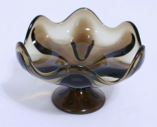 Vintage Viking Epic Smoky Brown Compote Glass Dish Centerpiece Bowl 1970 ' s Decor 3