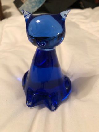 Vintage Murano Art Glass Cobalt Blue Crystal Cat Figurine Paperweight