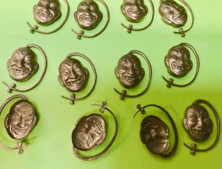 12 Vintage Brass Stampings Of A Asian Chinese China Man Face