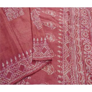 Sanskriti Vintage Pink Saree Pure Silk Batik Work Craft 5 Yd Soft Fabric Sari