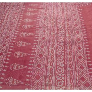 Sanskriti Vintage Pink Saree Pure Silk Batik Work Craft 5 Yd Soft Fabric Sari 2