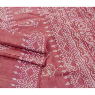 Sanskriti Vintage Pink Saree Pure Silk Batik Work Craft 5 Yd Soft Fabric Sari 3