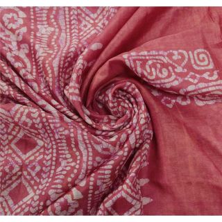 Sanskriti Vintage Pink Saree Pure Silk Batik Work Craft 5 Yd Soft Fabric Sari 5