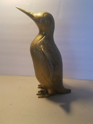 Vintage Brass Penguin Figurine Statue Patina 10 1/2 Inches Paperweight