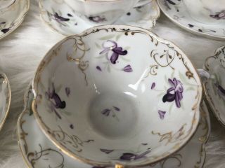 Vintage Purple Floral Gold Trim Bone China Tea Cups and Saucers Set of 6 4