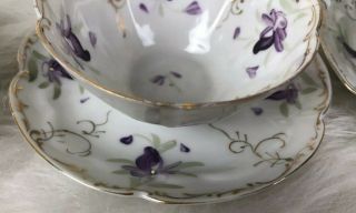 Vintage Purple Floral Gold Trim Bone China Tea Cups and Saucers Set of 6 5