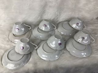 Vintage Purple Floral Gold Trim Bone China Tea Cups and Saucers Set of 6 6