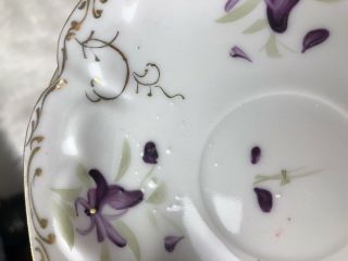 Vintage Purple Floral Gold Trim Bone China Tea Cups and Saucers Set of 6 7