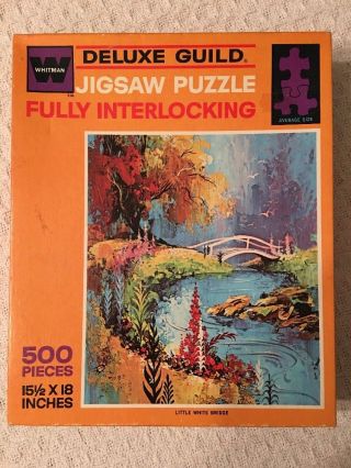 Vintage Whitman Puzzle " Little White Bridge " 500 Piece 15 1/2 X 18