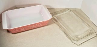 Vintage Pyrex Casserole 2 Qt Pink Scroll Dish w/ Metal Stand and Lid 6