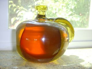 Vintage Honey Amber Hand Blown Glass Paperweight 3.  5 Lb Murano