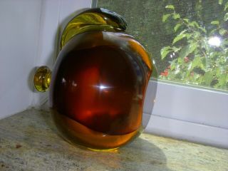 Vintage honey amber hand blown glass paperweight 3.  5 lb Murano 5