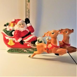 Vintage 1970 Empire Plastic Light Up Santa Claus Sleigh With Reindeer Blow Mold
