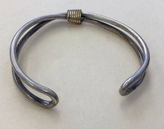 Vintage Two Tone Sterling Silver 925 Unique Cuff Bracelet 6 3/4 