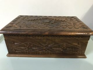 Antique Vintage Old Hand Carved Wooden Box