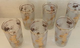 Set of 6 vintage frosted gold Libbey pine cone glasses 3