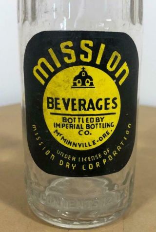 Vintage Mission Beverages Black Label 12 Oz Bottle Mcminnville Oregon