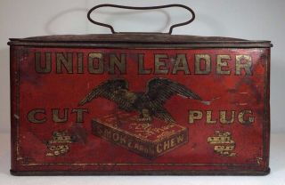 1920 ' s Vintage Union Leader Cut Plug Tobacco SMOKE AND CHEW TOBACCO TIN 2