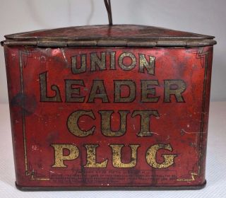 1920 ' s Vintage Union Leader Cut Plug Tobacco SMOKE AND CHEW TOBACCO TIN 4