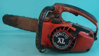 Vtg Orange Gas Powered Chainsaw Homelite Textron Model Xl Automatic Oiling