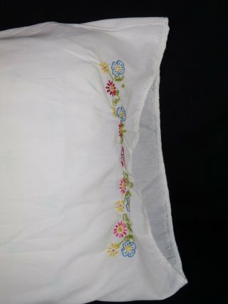 1 Vintage White Standard Size Floral Hand EMBROIDERED Pillow Twin Case Retro 4