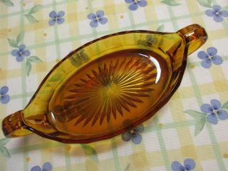 Vtg Imperial Amber Glass Oval Candy Relish Pickle Dish w/Handles Star Pattern 2