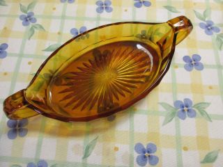 Vtg Imperial Amber Glass Oval Candy Relish Pickle Dish w/Handles Star Pattern 3