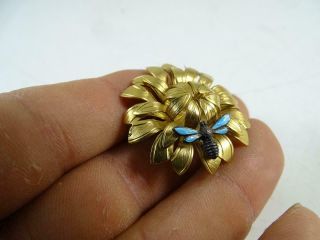 Vintage 14K Gold Filled Figural Pin Brooch Flower Enamel Butterfly Bee Wells Old 2