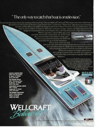 1986 Miami Vice Blue Wellcraft 38 Scarab Kv Boat Vintage Color Print Ad
