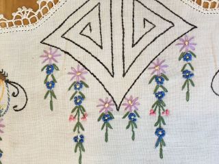 Vintage Crocheted Hand Embroidered Linen Dresser Scarf Doilies Set - BUTTERFLIES 5