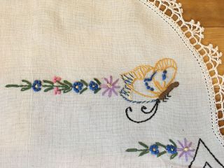 Vintage Crocheted Hand Embroidered Linen Dresser Scarf Doilies Set - BUTTERFLIES 6