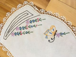 Vintage Crocheted Hand Embroidered Linen Dresser Scarf Doilies Set - BUTTERFLIES 7