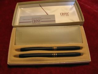 Vintage Ladies Cross Pen & Mechanical Pencil Set With Leather Case - - -