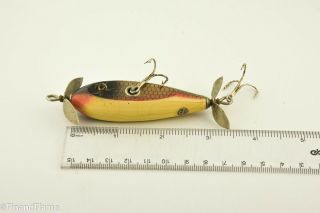 Vintage Michigan Fin Wing Antique Fishing Lure Red Dace Scale Glass Eye 2T ET47 5
