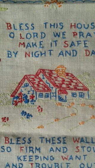 Vintage Embroidery Picture,  " Bless This House " Poem,  10 " X 16 " Unframed Wall Art