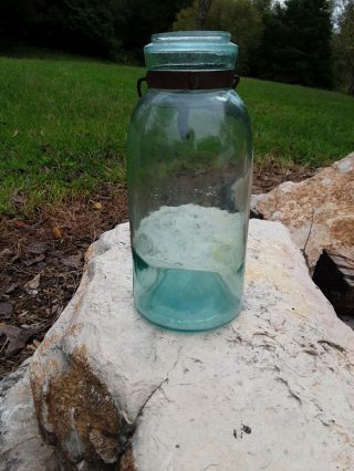 Vintage Globe Aqua Quart Fruit Jar 2