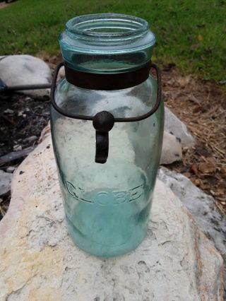 Vintage Globe Aqua Quart Fruit Jar 3