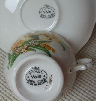 Vintage Royal Vale Footed TEA CUP & SAUCER Yellow Spring Daffodils Bone China 3