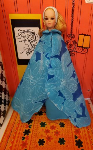 VTG Barbie FRANCIE Clone Turquoise Maxi Halter Dress and Sheer Matching Cape 2